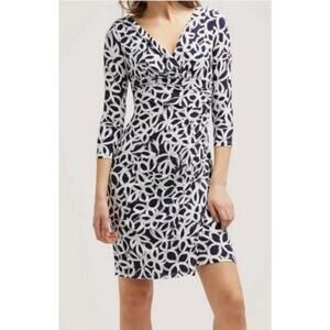 Ralph Lauren Faux Wrap Dress Surplice Neckline Floral Gray 10 Ruched Sheath